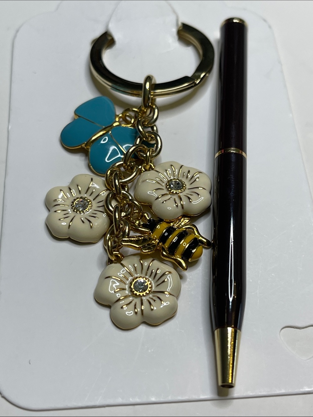 Coach Gold Floral & Turquoise Enamel Keychain Charm and Coach Pen - Picture 7 of 7